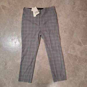 Nwt! Zara Gray Plaid Women’s Dress Pants Size XL Pockets & Stretch